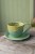 Talerzyk spodek ceramiczny 16 cm limonkowo-turkusowy z kubkiem 400 ml – ceramika handmade