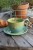 Kubek ceramiczny 400 ml limonkowo-turkusowy ze spodkiem 16 cm – zestaw handmade