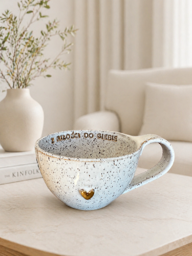 Filiżanka ceramiczna 300 ml biała nakrapiana hand made