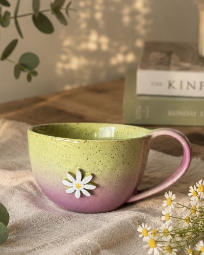 filiżanka ceramiczna 300 ml limonkowo rozowa afirmacja kwiatek filiżanka do kawy na prezent