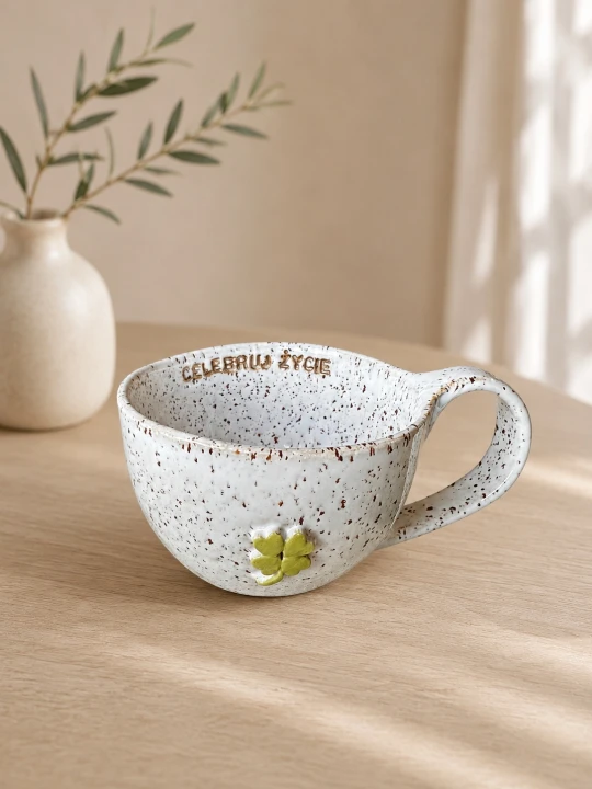 Filiżanka 300 ml stracciatella z koniczynką celebruj życie.jpg