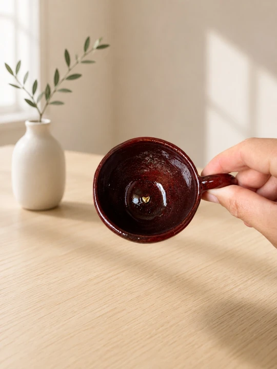 Filiżanka 100 ml espresso bordowo-brązowa z serduszkiem na dnie.jpg
