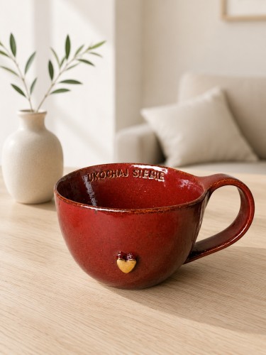 Filiżanka 300 ml bordowo-brązowa ukochaj siebie.jpg